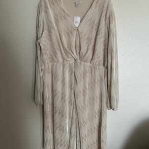 Cato Beige Long Sleeve Twist Dress